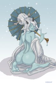 Rating: Questionable Score: 0 Tags: big_breasts big_butt breasts butt demon e621 female hair hi_res horn markydaysaid not_furry nude rear_view side_boob smile solo umbrella white_hair User: bunchy7s