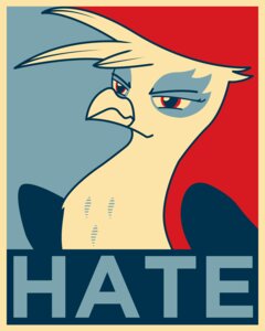 Rating: Safe Score: 0 Tags: avian barack_obama_"hope"_poster beak border e621 election equestria-election feathered_wings feathers female friendship_is_magic gilda_(mlp) gryphon hasbro hate hi_res my_little_pony mythological_avian mythological_creature mythology parody poster poster_template propaganda shepard_fairey simple_background solo toony wings yellow_border User: bunchy7s