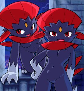 Rating: Safe Score: 0 Tags: all_fours anthro biped blush breasts detailed_background duo e621 fangs featureless_breasts featureless_crotch female fur g-sun generation_4_pokemon gloves_(marking) grey_body grey_fur hand_on_hip inside iris looking_at_viewer markings monotone_breasts multicolored_body multicolored_fur navel night nintendo nude open_mouth pokemon pokemon_(species) pokemorph pupils purple_body purple_breasts purple_fur red_eyes restricted_palette sibling_(lore) sky small_breasts small_waist standing star starry_sky teeth twins_(lore) two_tone_body two_tone_fur weavile window User: bunchy7s