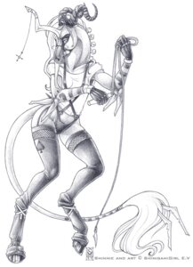 Rating: Questionable Score: 0 Tags: anthro breasts clothed clothing copyright_symbol demon e621 equid equine eyewear female fishnet_clothing footwear fur glasses greyscale hooves horn horse horseshoe legwear mammal monochrome shinigamigirl shinnie_(shinigamigirl) socks solo stockings suspenders symbol tail tail_tuft toeless_footwear toeless_socks traditional_media_(artwork) tuft whip User: bunchy7s
