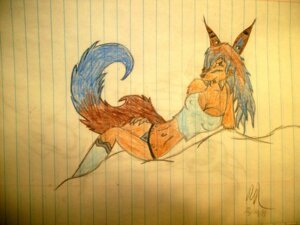 Rating: Questionable Score: 0 Tags: 4:3 anthro big_breasts breasts canid canine canis clothing e621 ear_piercing female mammal nipples omnieri piercing slim solo tail thong underwear wolf User: bunchy7s