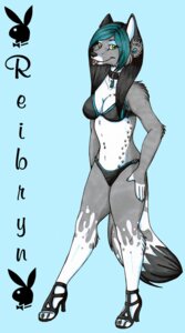Rating: Safe Score: 0 Tags: anthro biped blue_background canid canine canis clothed clothing collar dipstick_tail e621 female footprint footwear green_eyes high_heels looking_at_viewer mammal markings pawprint piercing playboy playboy_bunny_logo shoes simple_background skimpy solo standing tail tail_markings tattoo tongue tongue_out wolf wolfen89 User: bunchy7s