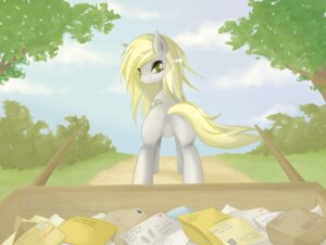 Rating: Questionable Score: 0 Tags: amber_eyes blonde_hair butt cloud cutie_mark derpy_hooves_(mlp) e621 equid equine feathered_wings feathers featureless_crotch female feral friendship_is_magic grey_body grey_feathers hair hasbro looking_at_viewer looking_back mail mammal my_little_pony mythological_creature mythological_equine mythology outside pegasus rear_view sky solo tail v-invidia wings User: bunchy7s