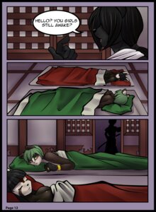 Rating: Questionable Score: 0 Tags: after_dark_(comic) ailurid anthro badger bed black_hair breasts canid canine canis comic digital_media_(artwork) door e621 eyes_closed female furniture green_hair group hair male mammal mustelid musteline nanase red_panda rhade sayuri sayuri_x_nanase silhouette sleeping standing theblackrook wolf User: bunchy7s