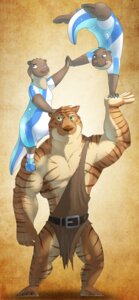 Rating: Safe Score: 0 Tags: acrobatics anthro belt bluescale_(artist) bottomwear clothed clothing e621 felid footwear group hi_res loincloth male mammal mustelid otter pantherine paws shoes simple_background tail tiger wetsuit User: bunchy7s