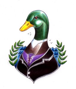 Rating: Safe Score: 0 Tags: ambiguous_gender anas anatid anseriform avian beak beat-kids-gallery bird brown_eyes clothed clothing dabbling_duck duck e621 feral hi_res mallard solo suit User: bunchy7s