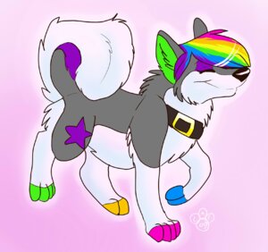 Rating: Safe Score: 0 Tags: 2009 alternative_fashion ambiguous_gender blondefoxy canid canine canis collar colorful_theme domestic_dog e621 eyes_closed feral hair husky mammal multicolored_hair nordic_sled_dog quadruped rainbow rainbow_hair scene_(fashion) scene_haircut solo sparklefur spitz tail toony User: bunchy7s