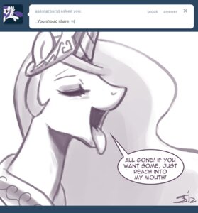 Rating: Questionable Score: 0 Tags: dialogue e621 english_text equid equine female feral friendship_is_magic hasbro horn john_joseco mammal my_little_pony mythological_creature mythological_equine mythology princess princess_celestia_(mlp) royalty solo text tumblr unicorn User: bunchy7s
