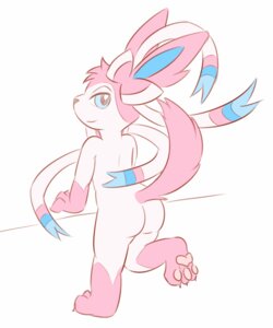 Rating: Questionable Score: 0 Tags: 5:6 ambiguous_gender anthro anthrofied blue_eyes bow_(anatomy) butt e621 eeveelution generation_6_pokemon gloves_(marking) hi_res leg_markings looking_at_viewer looking_back looking_back_at_viewer markings narrowed_eyes nintendo nude_ambiguous nude_anthro pawpads pink_pawpads pokemon pokemon_(species) pokemorph ribbons_(anatomy) simple_background smile socks_(marking) solo sylveon tail unknown_artist white_background User: bunchy7s