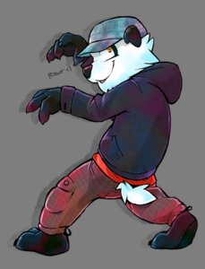 Rating: Safe Score: 0 Tags: 2011 4_fingers alpha_channel anthro barefoot bear biped black_body black_fur black_nose bottomwear cargo_pants claws clothed clothing e621 feet fingers fully_clothed fur giant_panda hat headgear headwear looking_aside looking_at_viewer male mammal orange_eyes pants plantigrade side_view simple_background smile solo standing super-tuler tairu toes transparent_background white_body white_fur User: bunchy7s