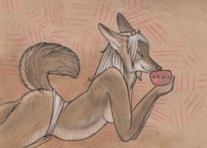 Rating: Safe Score: 0 Tags: anthro cadmiumtea canid canine canis clothed clothing container cup e621 female fur holding_container holding_cup holding_object jackal low_res mammal raised_tail side_view skimpy solo tail tan_body tan_fur topless traditional_media_(artwork) User: bunchy7s