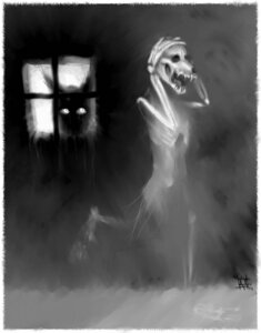 Rating: Safe Score: 0 Tags: amanda_adams ambiguous_gender animated_skeleton anterior_nasal_aperture anthro bone border canid canine creepy detailed detailed_background duo e621 greyscale horror_(theme) insane mammal monochrome nightmare_fuel painting_(artwork) scared skeleton skull undead white_border User: bunchy7s