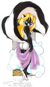 Rating: Questionable Score: 0 Tags: 2002 aimee_major anthro big_tail biped black_body black_fur blonde_hair blue_eyes breasts butt countershade_feet countershading curling_toes dated e621 feet female fingers fluffy fluffy_tail full-length_portrait fur hair holding_object holding_towel huge_tail hyper hyper_tail looking_at_viewer looking_back looking_back_at_viewer mammal medium_breasts mephitid nude plantigrade portrait shaded shamira side_boob signature skunk soles solo standing steam tail toes towel User: bunchy7s