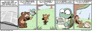 Rating: Safe Score: 0 Tags: ambiguous_gender anthro ape ape_not_monkey atheist bear bible black_eyes canid canine comic cross e621 english_text eyes_closed feet fox haplorhine humor jeffery_weston mammal monkey plant prehensile_feet primate religion reptile scalie sleeping tail text toes tree turtle wood User: bunchy7s