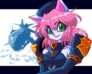 Rating: Safe Score: 0 Tags: 5:4 anthro clothed clothing digital_media_(artwork) e621 felid female green_eyes hair hat headgear headwear lipstick low_res makeup mammal oekaki pink_hair ramu simple_background solo toysaurer uniform User: bunchy7s