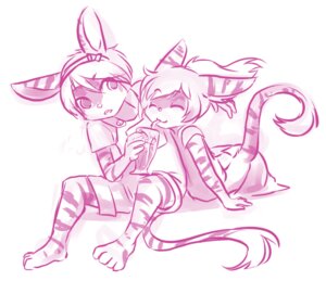 Rating: Safe Score: 0 Tags: 2012 ambiguous_gender anthro aogami barefoot clothing drinking duo e621 eyes_closed feet female flat_chested glass hair lagomorph male mammal monochrome paws pink_and_white sibling_(lore) simple_background sitting tail white_background young young_anthro User: bunchy7s