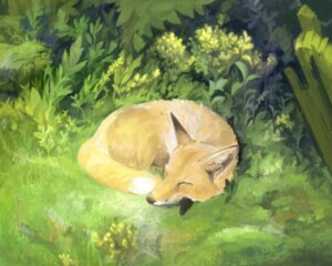 Rating: Safe Score: 0 Tags: 5:4 ambiguous_gender apple_fox canid canine detailed_background e621 eyes_closed feral fox grass mammal nature outside plant quadruped red_fox sleeping solo tail true_fox User: bunchy7s