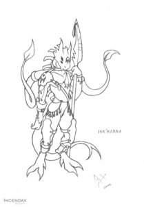 Rating: Questionable Score: 0 Tags: 2004 anthro e621 incendax isk'karra male melee_weapon monochrome polearm scalie simple_background solo spear tail weapon white_background User: bunchy7s
