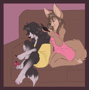 Rating: Safe Score: 0 Tags: anthro black_body black_fur black_hair brown_body brown_fur brown_hair brush canid canine canis clothing colored_nails demicoeur digital_media_(artwork) domestic_dog duo e621 female fur furniture green_eyes hair half-closed_eyes karla_(karla) long_hair mammal nails narrowed_eyes on_sofa pink_background pink_clothing pink_tongue simple_background sitting sitting_on_sofa sofa tail tongue tongue_out towel towel_only User: bunchy7s