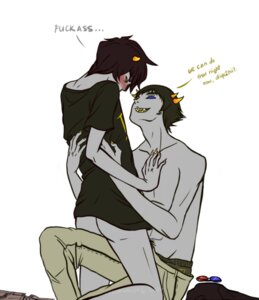 Rating: Explicit Score: 0 Tags: 2boys ass black_hair blue_eyes blush chromiumbar clothing gay glasses grey_skin homestuck horns karkat_vantas looking_up male ms_paint_adventures pubic_hair rule34 sharp_teeth short_hair sollux_captor source_request text troll white_background yellow_eyes User: bunchy7s