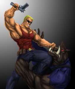 Rating: Safe Score: 0 Tags: 2012 abs angry anthro belt biceps blonde_hair bottomwear brown_body brown_fur clothing digital_media_(artwork) domestic_pig duke_nukem duke_nukem_(series) duo e621 eyewear facial_piercing fight finfr0sk fur glasses gun hair handgun holding_gun holding_handgun holding_object holding_pistol holding_ranged_weapon holding_weapon human imminent_death male mammal muscular nose_piercing nose_ring pants pecs piercing pig_cop_(duke_nukem) pistol ranged_weapon red_eyes ring_piercing septum_piercing shirt suid suine sunglasses sus_(pig) tank_top teeth topwear torn_clothing tusks vein weapon User: bunchy7s