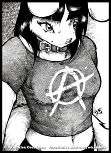 Rating: Questionable Score: 0 Tags: 2011 anarchy_symbol anthro black_hair clothed clothing collar e621 female fur hair kemono lagomorph leporid mammal nipple_outline o-kemono rabbit solo white_body white_fur User: bunchy7s