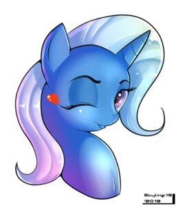 Rating: Safe Score: 0 Tags: 2013 e621 equid equine female feral friendship_is_magic hair hasbro heart_symbol hi_res horn looking_at_viewer mammal multicolored_hair my_little_pony mythological_creature mythological_equine mythology one_eye_closed purple_eyes skyart301 solo trixie_(mlp) two_tone_hair unicorn wink User: bunchy7s