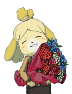 Rating: Safe Score: 0 Tags: animal_crossing anthro blonde_hair blush blush_stickers bouquet canid canine canis clothed clothed_anthro clothed_female clothing domestic_dog e621 female female_anthro flower grin hair isabelle_(animal_crossing) mammal nintendo plant rangai shih_tzu simple_background smile solo toy_dog white_background User: bunchy7s