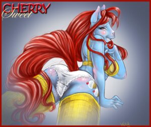 Rating: Questionable Score: 0 Tags: 2006 anthro anthrofied blue_body blush bra butt cherry cherry_sweet_(mlp) clothed clothing e621 equid equine female food fruit gradient_background grey_background hair hasbro horse long_hair mammal mlp_g1 my_little_pony panties plant pony pre-g4 red_hair simple_background skimpy solo tail underwear vera_(artist) User: bunchy7s