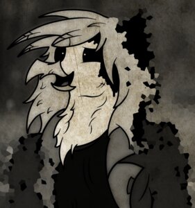 Rating: Safe Score: 0 Tags: anthro avian beak bird clothed clothing e621 greyscale male monochrome reaction_image solo unknown_artist User: bunchy7s