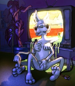 Rating: Questionable Score: 0 Tags: 2_faces ambiguous_gender anthro breaking_the_fourth_wall canid canine canis e621 electronics feet foot_focus fused_eyes glowing glowing_eyes mammal multi_face multi_limb nullo paint solo surrealism swatcher swatcher_(character) television through_screen toony two_faced what what_has_science_done wolf User: bunchy7s