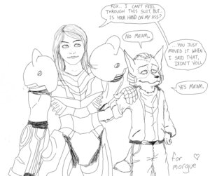 Rating: Questionable Score: 0 Tags: anthro arm_cannon black_and_white canid canine crossover digital_drawing_(artwork) digital_media_(artwork) duo e621 english_text female fox fox_mccloud fredryk_phox hand_on_shoulder human humor mammal metroid monochrome nintendo samus_aran star_fox tail text varia_suit User: bunchy7s