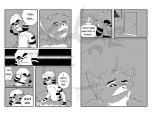 Rating: Questionable Score: 0 Tags: anthro canid canine canis comic dialogue domestic_dog duo e621 english_text greyscale male male/male mammal mobilemutt monochrome multiple_scenes text User: bunchy7s