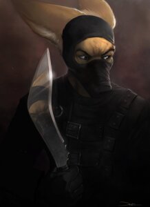 Rating: Safe Score: 0 Tags: 5_fingers anthro assassin balaclava black_balaclava blood blood_on_clothing blood_on_face bodily_fluids brown_eyes canid canine canis clothed clothing damie_m detailed e621 fingers fur half-length_portrait hi_res holding_object holding_weapon jackal kukri looking_aside male mammal mask portrait reflection solo tan_body tan_fur tough_guy weapon User: bunchy7s