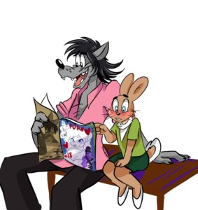 Rating: Questionable Score: 0 Tags: ambiguous_gender anthro bench black_hair blue_eyes blush bottomwear breasts canid canine canis claws clothed clothing duo e621 embarrassed eyebrows female footwear fur furgonomics gesture grey_body grey_fur hair hand_gesture hare heart_symbol lagomorph leporid looking_at_viewer magazine male mammal nogicu on_bench open_mouth pants pointing pornography raised_eyebrows russian shirt shoes simple_background sitting skirt smile soyuzmultfilm tail tail_through_skirt teeth topwear volk_(wjyw) well_just_you_wait! whiskers wolf zayats_(wjyw) User: bunchy7s