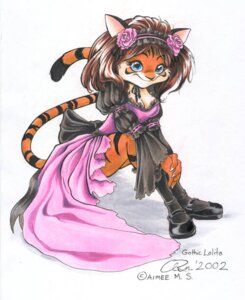 Rating: Questionable Score: 0 Tags: 2002 aimee aimee_major alternative_fashion anthro blue_eyes breasts brown_hair cleavage clothed clothing dress e621 english_text ero_lolita felid female flower hair j-fashion lolita_(fashion) mammal marie_sleeves pantherine plant ribbons solo stripes tail text tiger torn_clothing User: bunchy7s