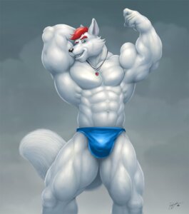 Rating: Questionable Score: 0 Tags: 2012 abs anthro athletic biceps big_muscles biped black_nose braford bulge canid canine clothed clothing e621 flexing fox front_view fur green_eyes grin hair hand_behind_head huge_muscles jewelry looking_at_viewer male mammal muscular muscular_anthro muscular_male necklace pecs pose red_hair short_hair simple_background smile solo speedo standing swimwear tail teeth toasty_toast topless white_body white_fur User: bunchy7s