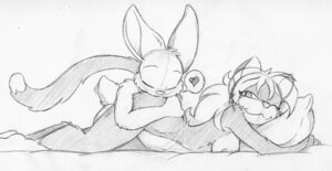 Rating: Questionable Score: 0 Tags: 2010 anthro areola conditional_dnp cuddling domestic_cat duo e621 eyes_closed felid feline felis female fur hair heart_symbol husband husband_and_wife jay_naylor kiss_on_butt kissing lagomorph leg_markings leporid lucy_black male mammal markings married_couple monochrome nude one_eye_closed pillow rabbit romantic romantic_ambiance romantic_couple socks_(marking) speech_bubble tail tommy_(jay_naylor) traditional_media_(artwork) wife User: bunchy7s
