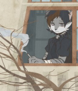 Rating: Safe Score: 0 Tags: accessory alternative_fashion anthro bandage bone canid canine canis cigarette clothing collar e621 edgar_(iskra) frown goth grey_eyes hair hi_res looking_at_viewer male mammal necktie oouyuki_benten plant sad shirt short_hair skull smoke smoking solo stripes topwear tree window wolf wood User: bunchy7s