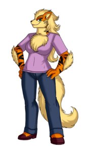 Rating: Safe Score: 0 Tags: anthro arcanine biped black_nose blonde_hair bottomwear breasts canid canine chest_tuft claws clothed clothing crovirus denim denim_bottomwear denim_clothing e621 esmeralda_wright eyebrows eyelashes female footwear fur generation_1_pokemon green_eyes hair hands_on_hips high_heels jeans long_hair looking_at_viewer mammal mature_anthro mature_female nintendo pants pokemon pokemon_(species) pokemorph pumps shirt shoes simple_background solo standing stripes tail topwear tuft white_background User: bunchy7s