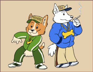 Rating: Safe Score: 0 Tags: anthro canid canine canis chav chozo_(artist) cigarette clothed clothing domestic_dog duo e621 fur gangster herding_dog male mammal pastoral_dog smoke smoking tail welsh_corgi white_body white_fur User: bunchy7s