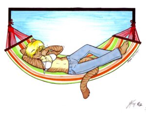 Rating: Safe Score: 0 Tags: 2008 anthro barefoot biped blonde_hair bottomwear bra brown_body brown_fur camphor clothing denim denim_bottomwear denim_clothing domestic_cat e621 eyes_closed feet felid feline felis female fur hair hammock j3t jeans jewelry mammal navel necklace pants short_hair sleeping solo stripes tail underwear User: bunchy7s