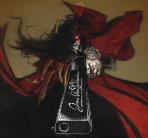 Rating: Safe Score: 0 Tags: alucard_(hellsing) angry anthro biped black_hair brown_background cape clothing cross dramatic e621 foreshortening front_view glowing glowing_eyes grey_body grey_skin gun hair hair_over_eye handgun hellsing human insane male mammal mixed_media occult_symbol one_eye_obstructed painting_(artwork) pale_skin pen_(artwork) pentacle pentagram pistol portrait ranged_weapon red_eyes robe simple_background solo standing symbol tattoo three-quarter_portrait traditional_media_(artwork) tsampikos weapon User: bunchy7s