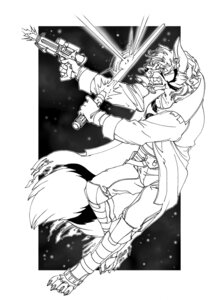 Rating: Safe Score: 0 Tags: 2011 angry anthro blaster blaster_pistol border cade_skywalker canid canine cockiestspaniel dual_wielding e621 facial_markings fire fox future grin gun handgun head_markings holding_object holding_weapon lightsaber male mammal markings melee_weapon monochrome ranged_weapon smile solo star_wars strafing sword tail weapon white_border User: bunchy7s