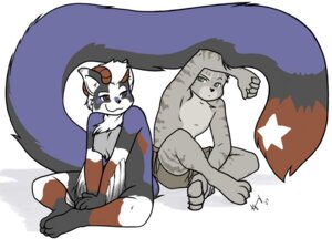 Rating: Safe Score: 0 Tags: 2007 ajin anthro big_tail chest_tuft clothed clothing duo e621 felid feline fur horn huge_tail long_tail male mammal nude simple_background tail topless tuft white_background User: bunchy7s