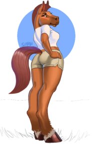 Rating: Safe Score: 0 Tags: 2:3 anthro biped bottomwear breasts brown_body brown_fur clothing dolphin_shorts e621 equid equine female fur hand_on_hip hooves horse long_legs looking_back mammal mane mohawk rayda red_eyes shorts simple_background siyah smile solo standing thick_thighs unguligrade wide_hips User: bunchy7s