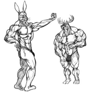 Rating: Questionable Score: 0 Tags: 2010 anthro bulge butt clothed clothing deer duo e621 flexing furry_(artist) horn lagomorph leporid male mammal monochrome muscular muscular_male pose rabbit simple_background skimpy speedo swimwear topless white_background User: bunchy7s
