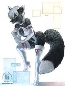 Rating: Questionable Score: 0 Tags: 2007 anthro bent_over biped black_body black_nose blue_eyes boots breasts canid canine cleavage clothed clothing dipstick_tail e621 female footwear fox high_heeled_boots high_heels kacey leather legwear mammal markings pinup pose seductive shoes skimpy solo standing tail tail_markings thigh_boots thigh_highs User: bunchy7s