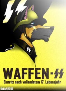 Rating: Safe Score: 0 Tags: 2006 anthro armor blue_eyes canid canine canis clothing copyright_symbol dobb domestic_dog e621 german_text headgear helmet male mammal military nazi parody poster poster_template propaganda propaganda_poster schutzstaffel soldier solo ss_insignia symbol text translated uniform waffen-ss warrior world_war_2 User: bunchy7s
