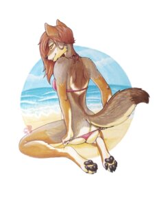 Rating: Questionable Score: 0 Tags: 2014 anthro beach bikini bikini_thong biped breasts brown_hair butt canid canine canis clothed clothing clothing_pull cloud e621 female fur hair kneeling long_hair looking_at_viewer looking_back mammal outside rear_view seaside skimpy sky solo swimwear swimwear_down swimwear_pull teasing traditional_media_(artwork) two-piece_swimsuit undressing wolf wyla User: bunchy7s